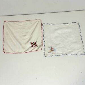 2 Vintage Silk Embroidered Handkerchiefs Hawaii Surfer & Floral